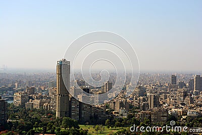 Aerial view of Cairo Egypt cityscape , panoramic view of Cairo and skyscrapers , the river Nile of Egypt running allover Cairo Editorial Stock Photo