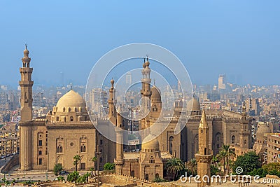 Aerial view of Cairo city from Salah Al Deen Citadel with Al Sultan Hassan and Al Rifai Mosques, Cairo, Egypt Editorial Stock Photo