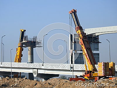 Cairo, Egypt, February 15 2023: Construction site of new Cairo monorail overhead transportation system that is still under Editorial Stock Photo