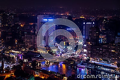 18/11/2018 Cairo, Egypt, incredible skyscraper view of a night city Editorial Stock Photo