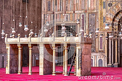 18/11/2018 Cairo, Egypt, interior of the main hall for the prayers of the ancient and largest mosque in Cairo with many elements Editorial Stock Photo