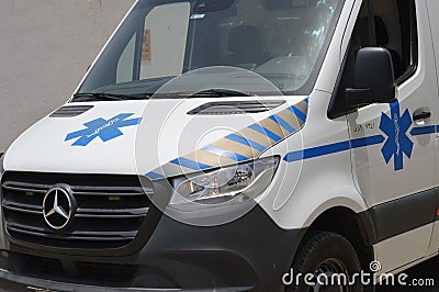 Cairo, Egypt, June 17 2023: Fully medically equipped Mercedes Benz ambulance vehicle with ventilator, oxygen cylinder, emergency Editorial Stock Photo