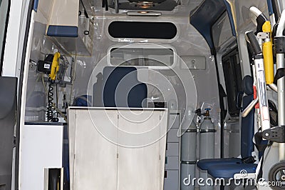 Cairo, Egypt, June 17 2023: Fully medically equipped Mercedes Benz ambulance vehicle with ventilator, oxygen cylinder, emergency Stock Photo