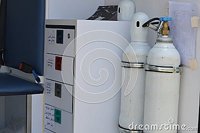 Cairo, Egypt, June 17 2023: Interiors of a fully medically equipped ambulance vehicle with ventilator, oxygen cylinder, emergency Stock Photo