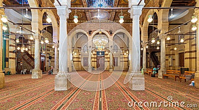 Interior of Mamluk era Imam Al Sfafii Mosque, Cairo, Egypt Editorial Stock Photo