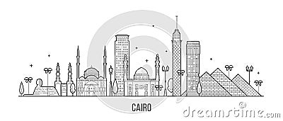 Cairo skyline Egypt city buildings vector line art Vector Illustration