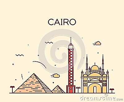 Cairo skyline trendy vector illustration linear Vector Illustration