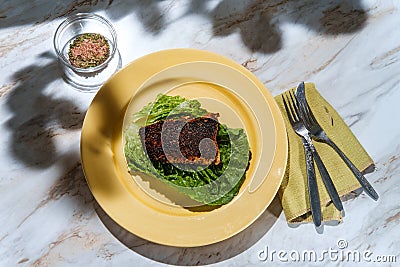 Cajun Blackened Salmon Steak Stock Photo