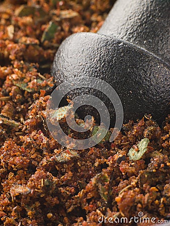 Cajun Spice Rub in a Pestle and Mortar Stock Photo