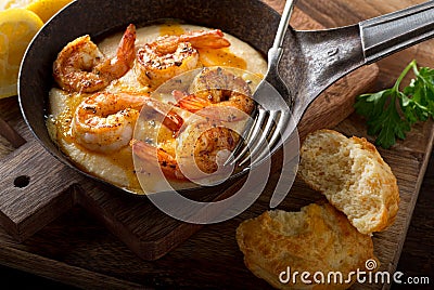 Cajun Style Shrimp and Grits Stock Photo