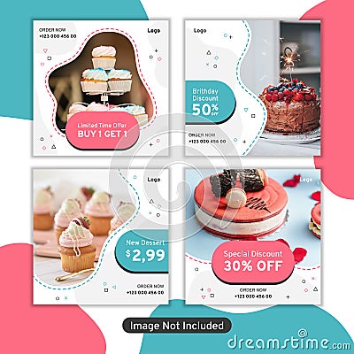 Cake Bakery Instagram Post Collection Vector Illustration