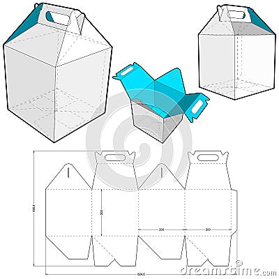 Cake Box with handle and Die-cut Pattern. Vector Illustration