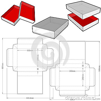 Cake Box Internal measurement 30.2x 21.5+5.5cm and Die-cut Pattern. Vector Illustration