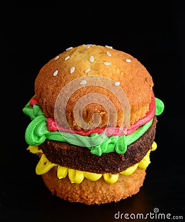 Cake burger sweet surprise Stock Photo