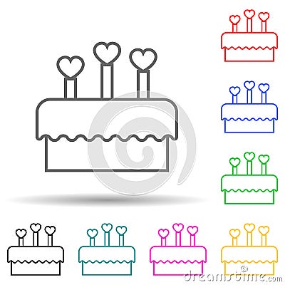 cake with candles in the form of hearts multi color style icon. Simple thin line, outline vector of valentine icons for ui and ux Stock Photo