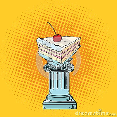 Cake with cherries in the Antiques column Vector Illustration
