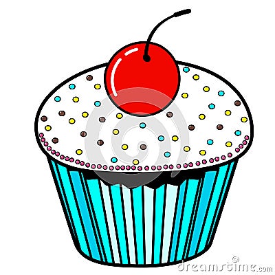 Cake, Cherry icon. Line art. White background. Social media icon. Business concept. Sign, symbol, web element. Tattoo template. Vector Illustration