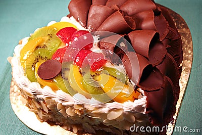 Cake with chocolate & fruit Stock Photo