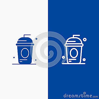 Cake, Cole, Drink, Holiday, Independence Line and Glyph Solid icon Blue banner Line and Glyph Solid icon Blue banner Vector Illustration