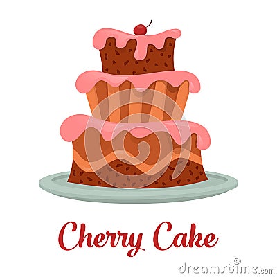 Cake with cream food, bakery or dessert logo. Vector Illustration