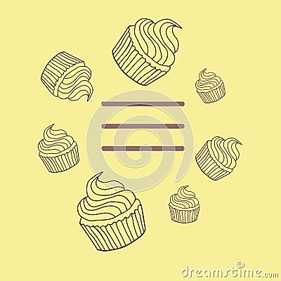 Cake and cupcakes in a flat design, Cartoon Illustration