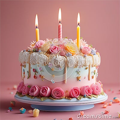 Cake Decorated Nicely On table With Candles AI Generated Stock Photo