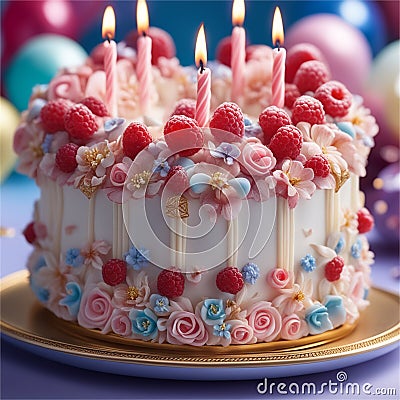 Cake Decorated Nicely On table With Candles AI Generated Stock Photo