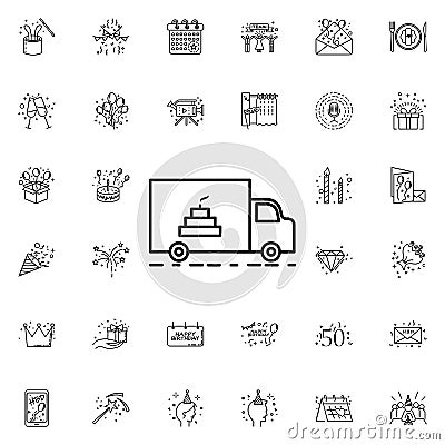 Cake delivery dusk style neon icon. Elements of birthday set. Simple icon for websites, web design, mobile app, info graphics Stock Photo