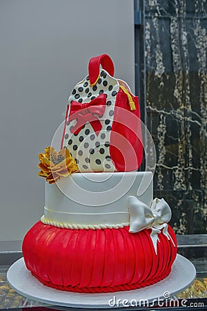 Cake display in a patisserie dessert shop bakery Stock Photo