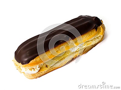 Cake eclair, decorated chocolate. Stock Photo