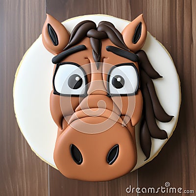 Horse Caricature Cake With Brown Hair And Eyes Stock Photo