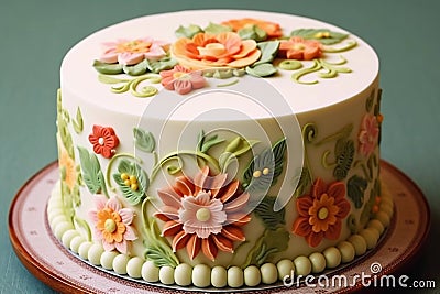 A cake with flowers Vintage cakes and desserts AI generation Stock Photo