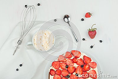 Cake with fresh strawberries Stock Photo