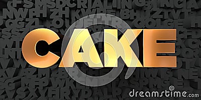 Cake - Gold text on black background - 3D rendered royalty free stock picture Stock Photo