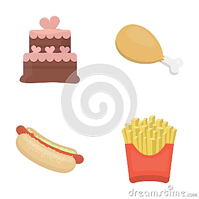 Cake, ham, hot dog, French fries.Fast food set collection icons in cartoon style vector symbol stock illustration web. Vector Illustration