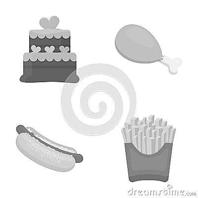 Cake, ham, hot dog, French fries. Fast food set collection icons in monochrome style vector symbol stock illustration web Vector Illustration