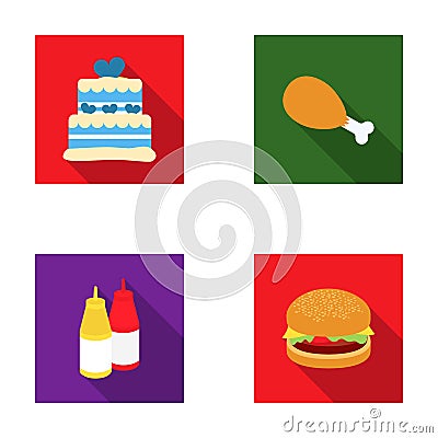 Cake, ham, sauce, burger. Fast foodset set collection icons in flat style vector symbol stock illustration web. Vector Illustration