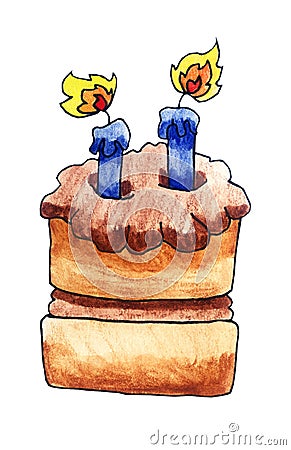 A Big Watercolor Chocolate Cake Cartoon Illustration