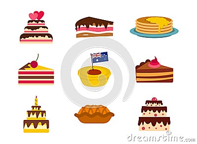 Cake icon set, flat style Vector Illustration