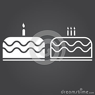 cake icon. Solid and Outline Versions. White icons on a dark background Vector Illustration