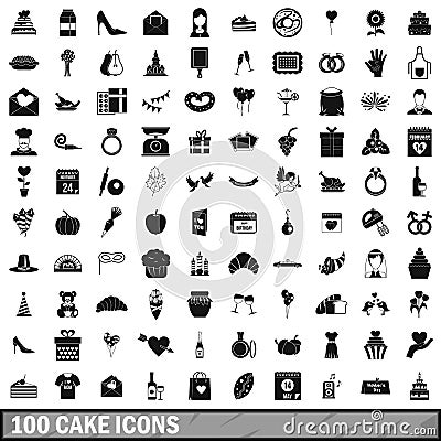 100 cake icons set, simple style Vector Illustration