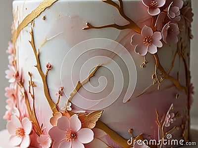 pink and white fondant blossoms, watercolor background Stock Photo