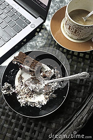 A cake left after being eaten Editorial Stock Photo