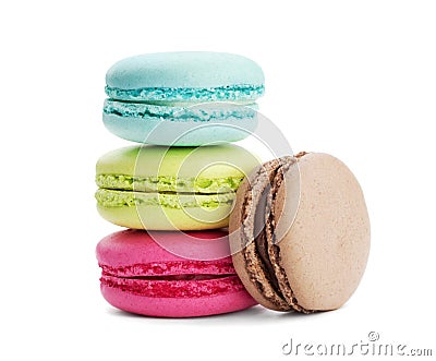 Cake macaron or macaroon isolated on white background, colorful dessert Stock Photo