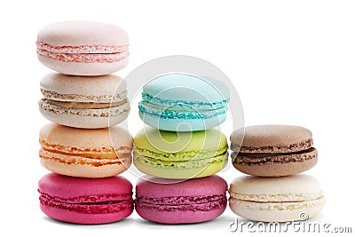 Cake macaron or macaroon isolated on white background, colorful dessert Stock Photo