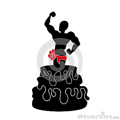 Cake man Going Out of a Huge Cake. Vector Illustration