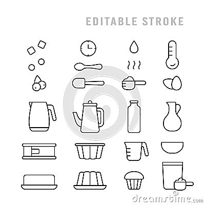 Cake mix, icons set for packaging, cooking recipe. Pictograms for baking muffin, cupcake, pudding from dry powder. Homemade pastry Vector Illustration