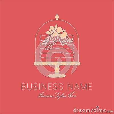 Cake Outline Logo for Bakery in Floral Clean Style Vector Illustration