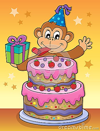 Cake and party monkey theme 2 Vector Illustration