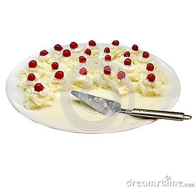 A cake in a plate is isolated on a white background Stock Photo